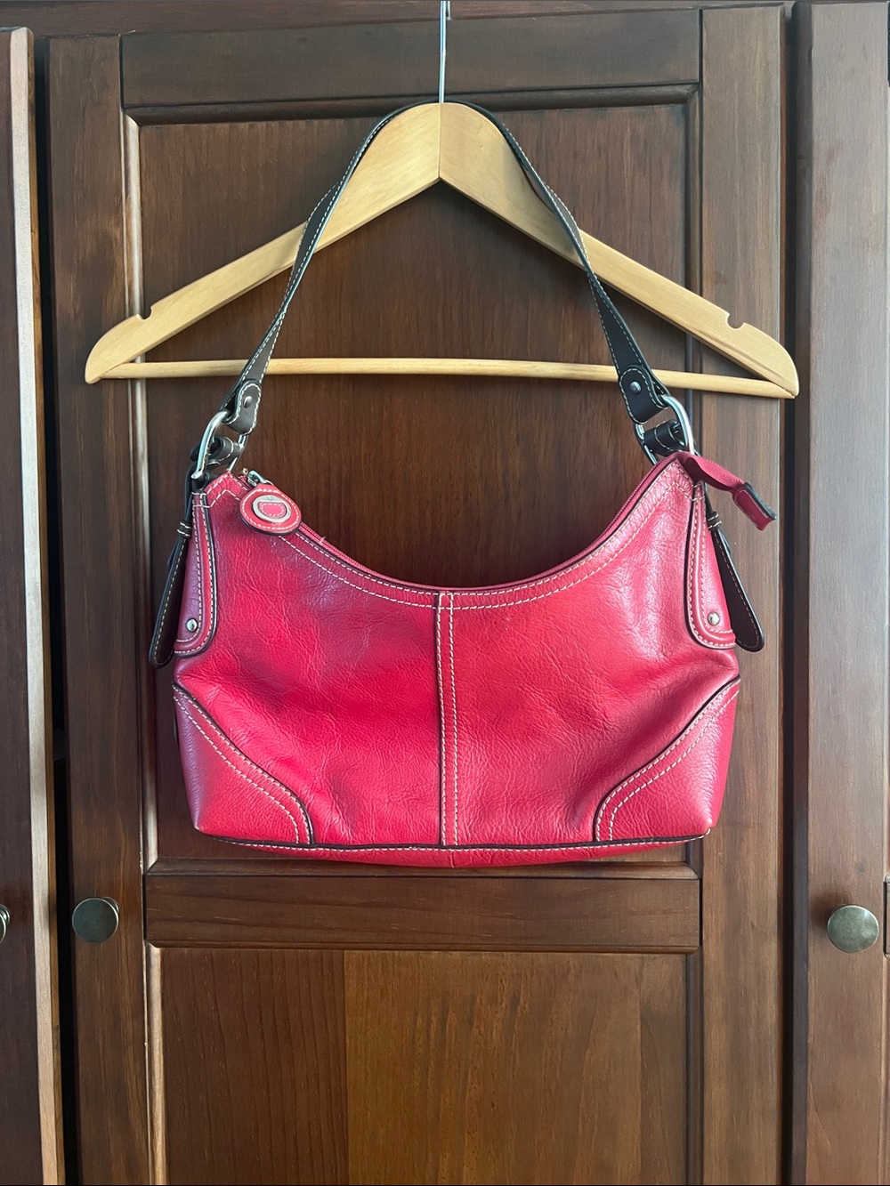 Etienne Aigner 100% Leather Shoulder Bag Red w/Dk Brown Strap Hobo Purse 81571